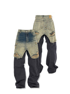STEEPC Layered Design Washed Distressed Baggy Jeans