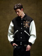 YADcrew Colorful Gemstone Cross Varsity Jacket