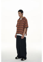 EVILKNIGHT(EK) Striped Plaid Tie-Dye Linen Polo Shirt
