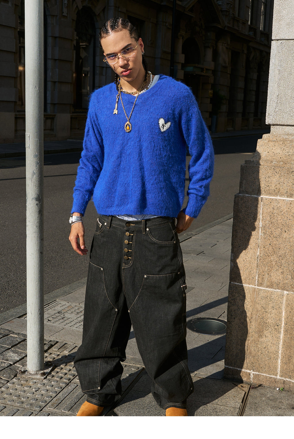 STEEPC Wool Blend Heart Patch Knit Sweater