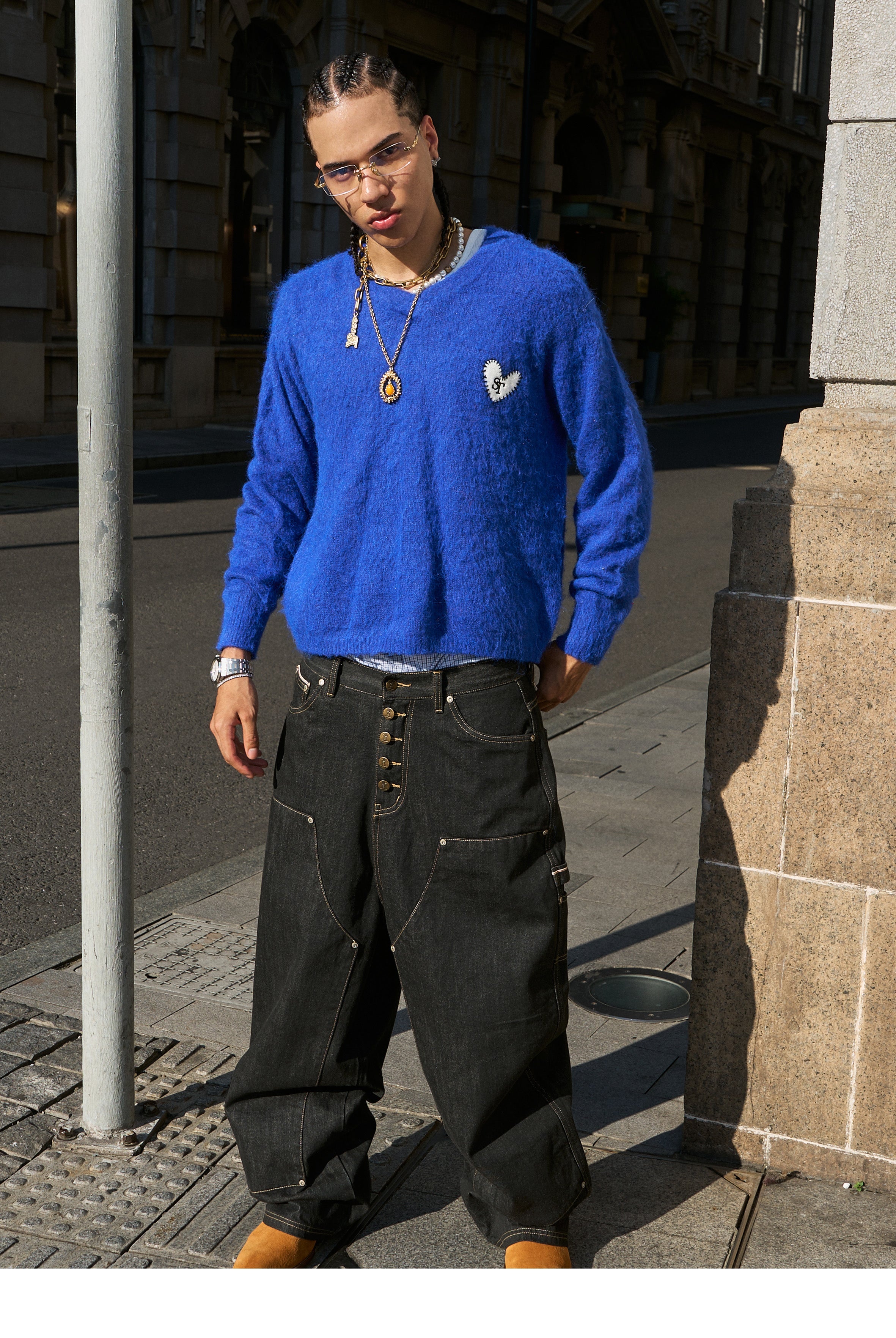 STEEPC Wool Blend Heart Patch Knit Sweater