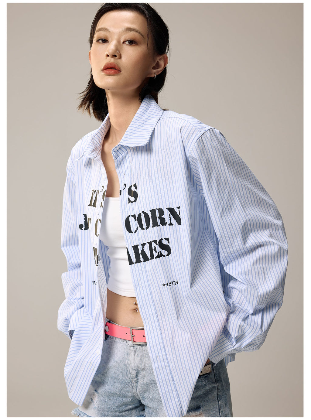 Remedy Letter Print Striped Long Sleeve Shirt