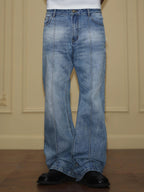YADcrew Contrast Frayed Back Pocket Center Seam Washed Jeans