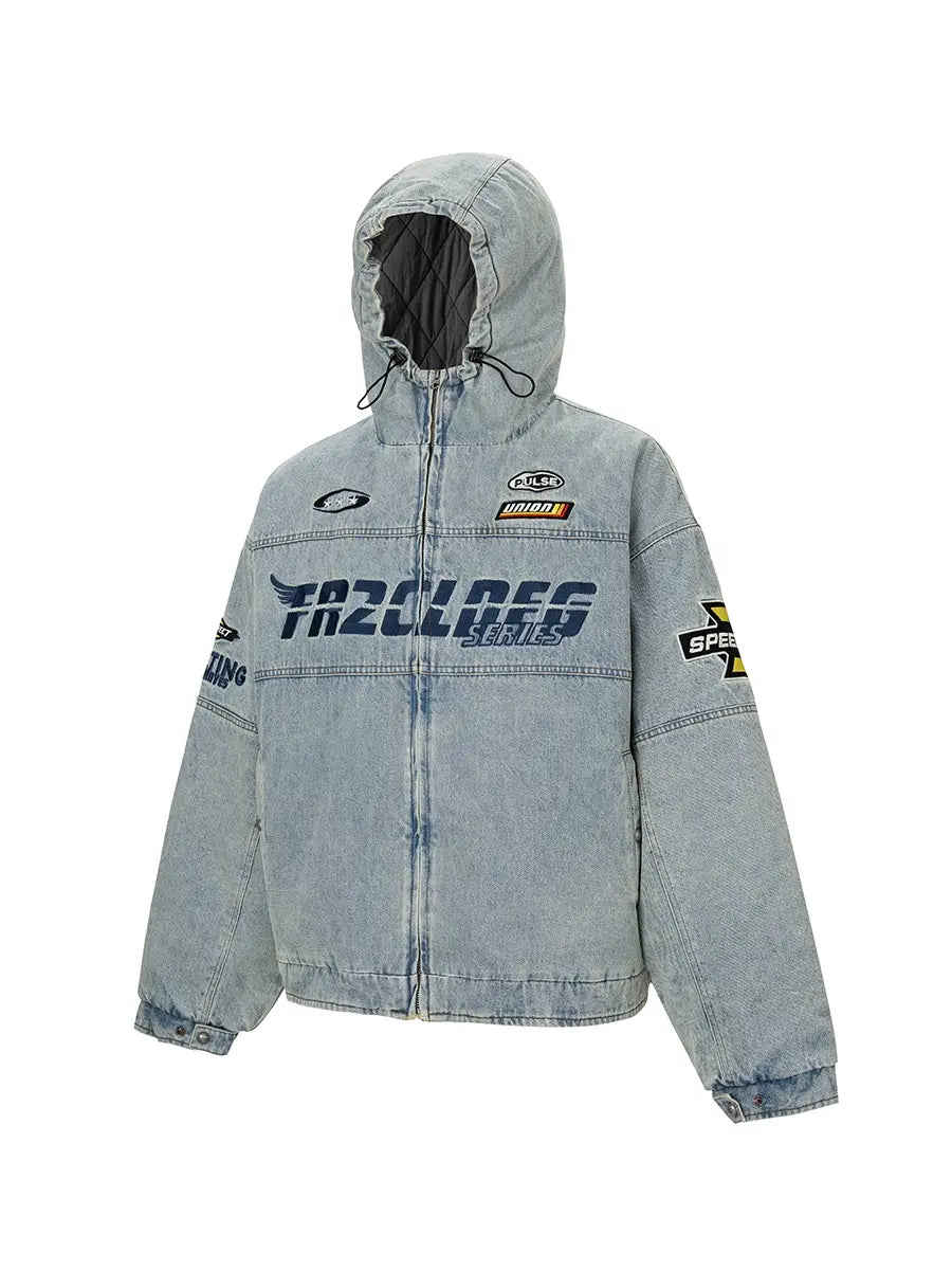 F2CE Racing Embroidered Vintage Washed Denim Jacket