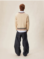 EVILKNIGHT(EK) Logo Cable Knit V Neck Sweater