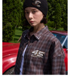 S45 Pearl Lapel Logo Plaid Long Sleeve Shirt