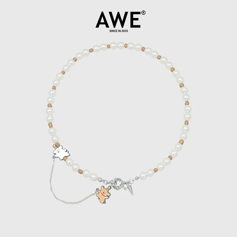 AWE Puppy Party Pendant Pearl Necklace