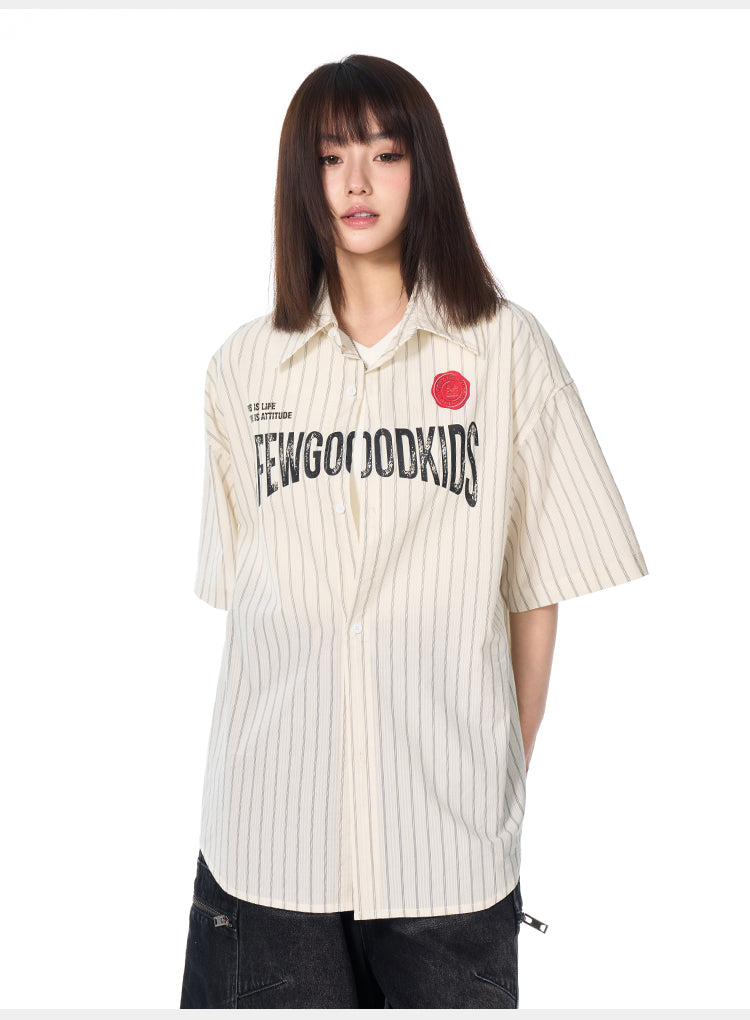 AFGK Striped Logo Print Short Sleeve Shirt