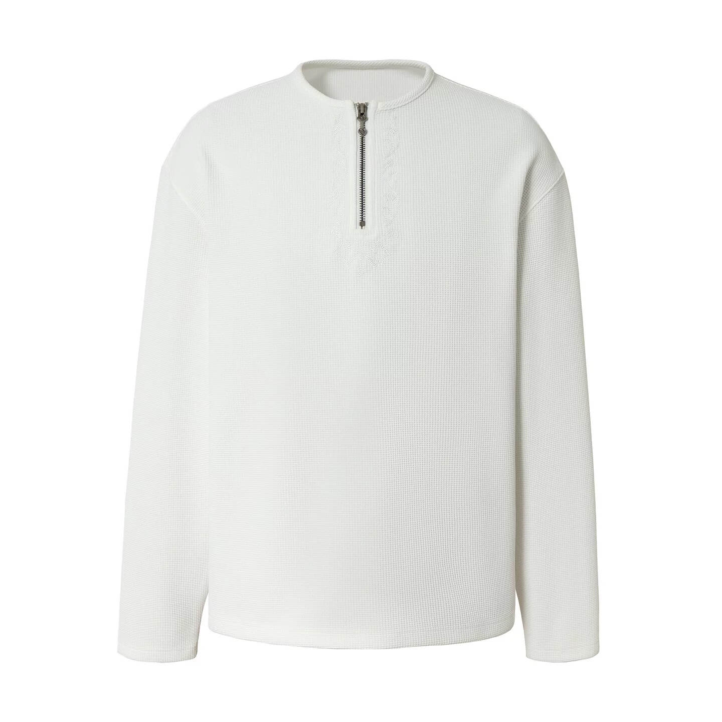 YADcrew Baroque Embroidered Half Zip Waffle Thermal Long Sleeve Tee