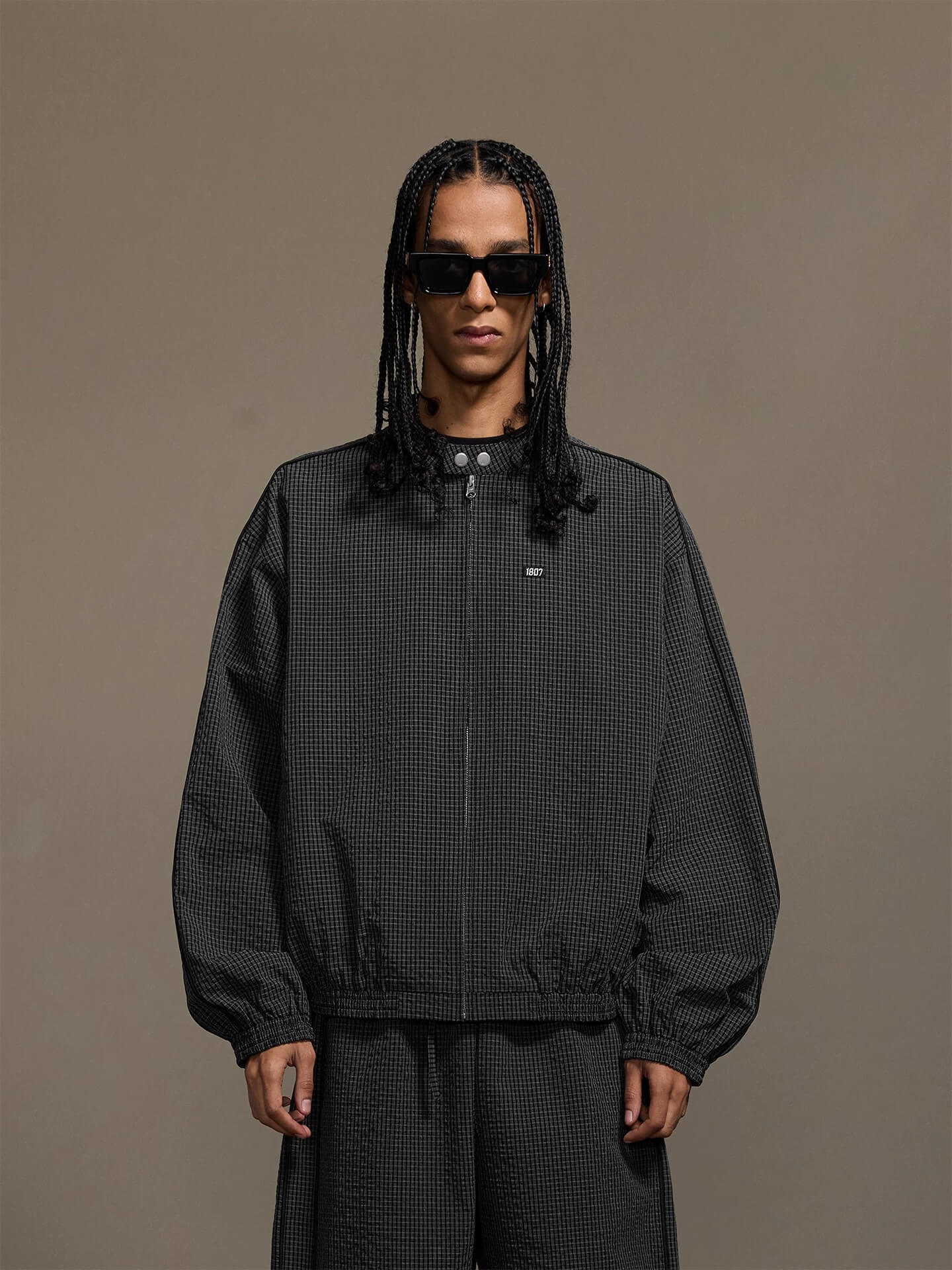 1807 Textured Plaid Track Jacket
