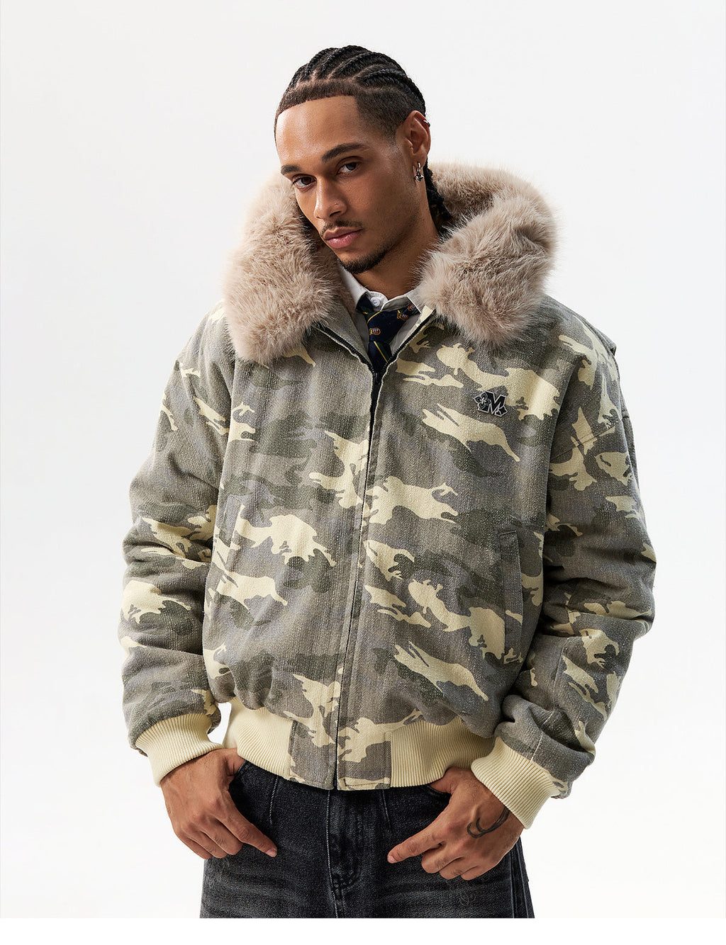 MEDM Detachable Fur Camouflage Hooded Jacket
