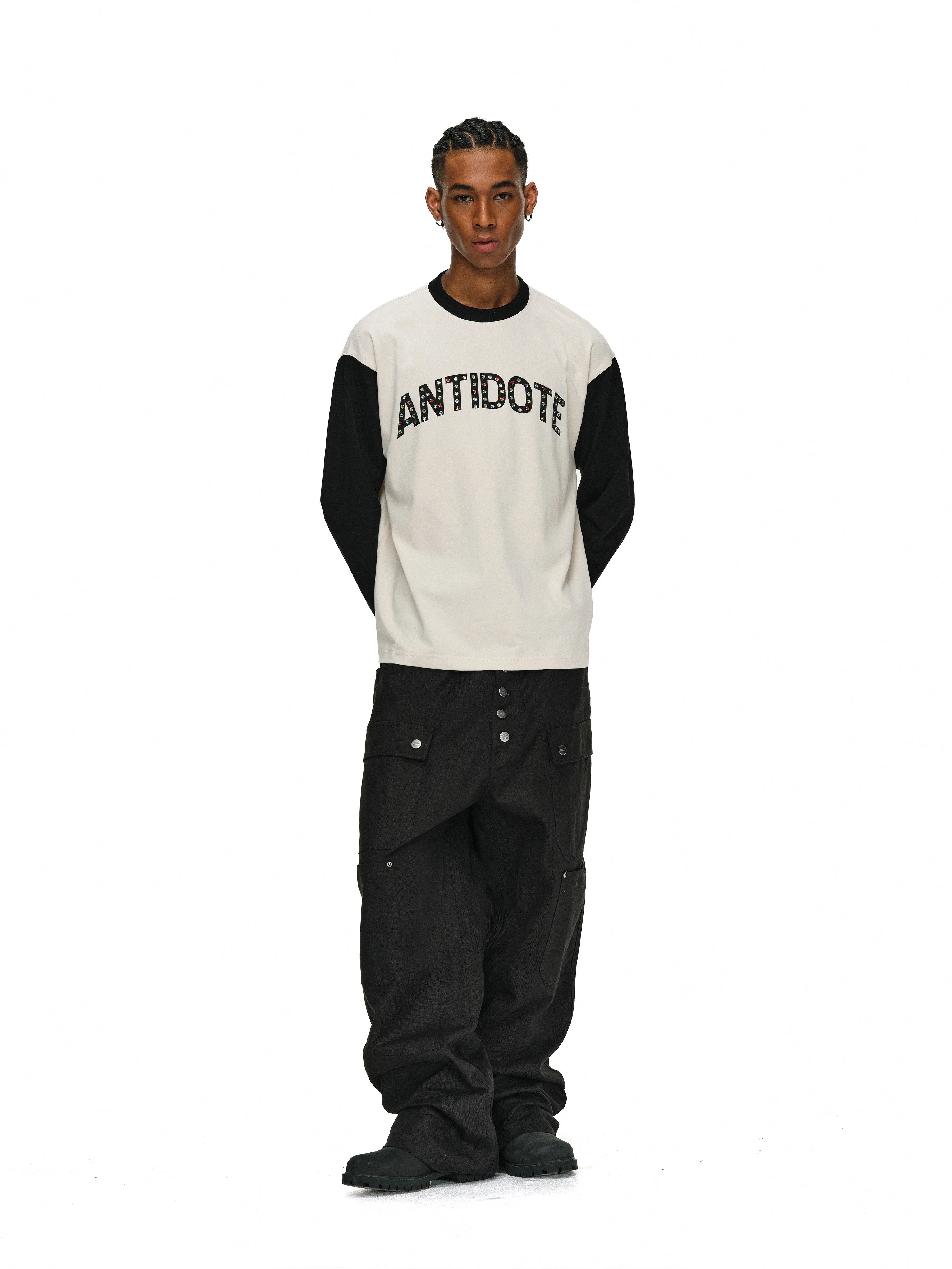 ANTIDOTE Color Stone Studded Long Sleeve Tee