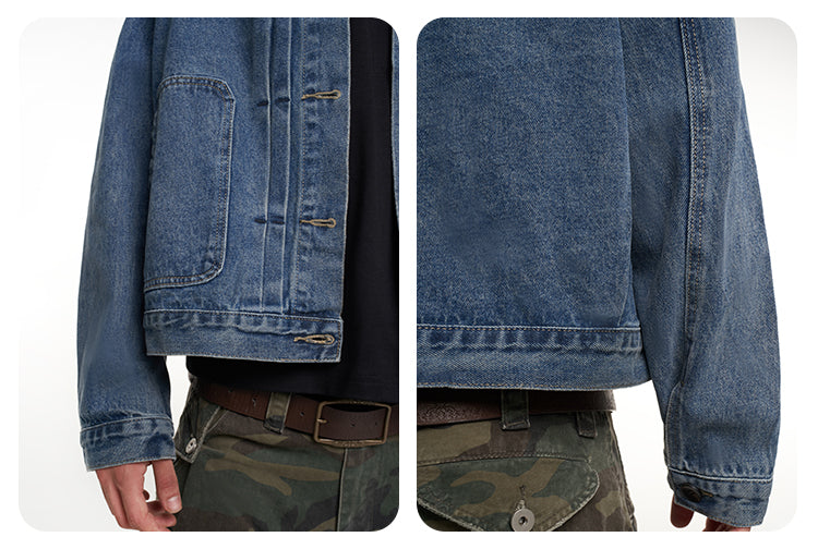 F3F Select Suede Lapel Washed Denim Jacket