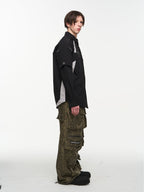 BLIND NO PLAN Detachable Textured Contrast Patchwork Shirt