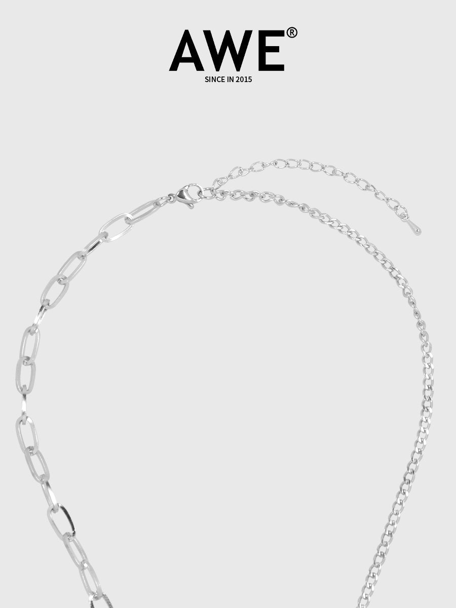 AWE Diamond Pin Black Heart Chain Necklace