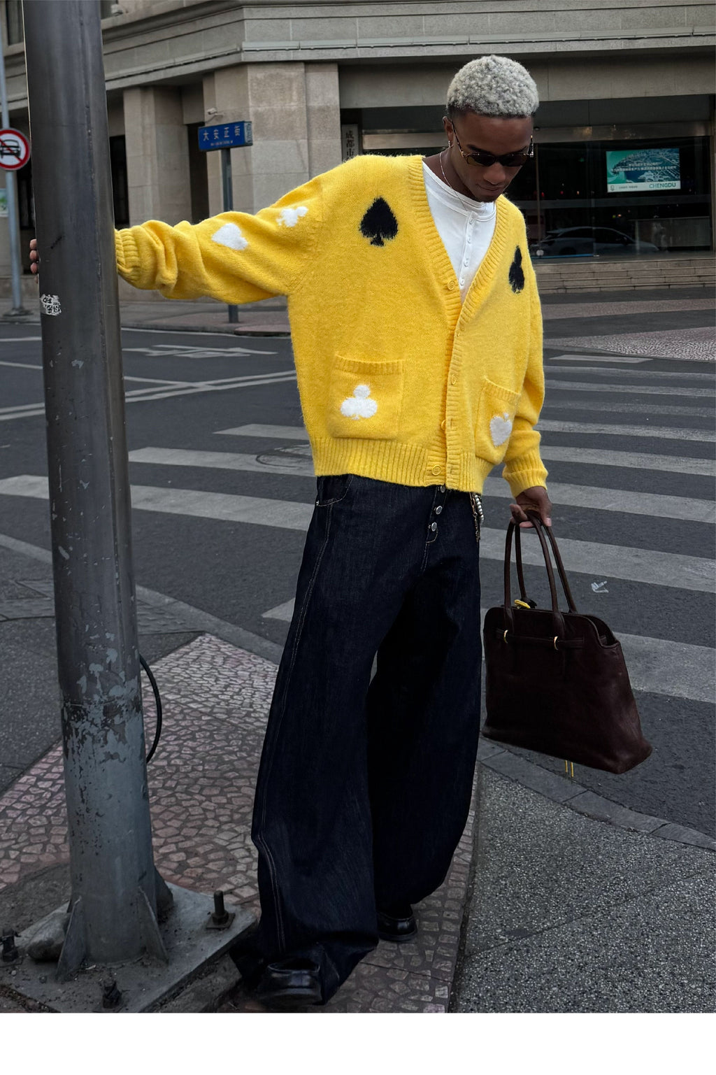 STEEPC Card Suits Wool Blend Knit Cardigan