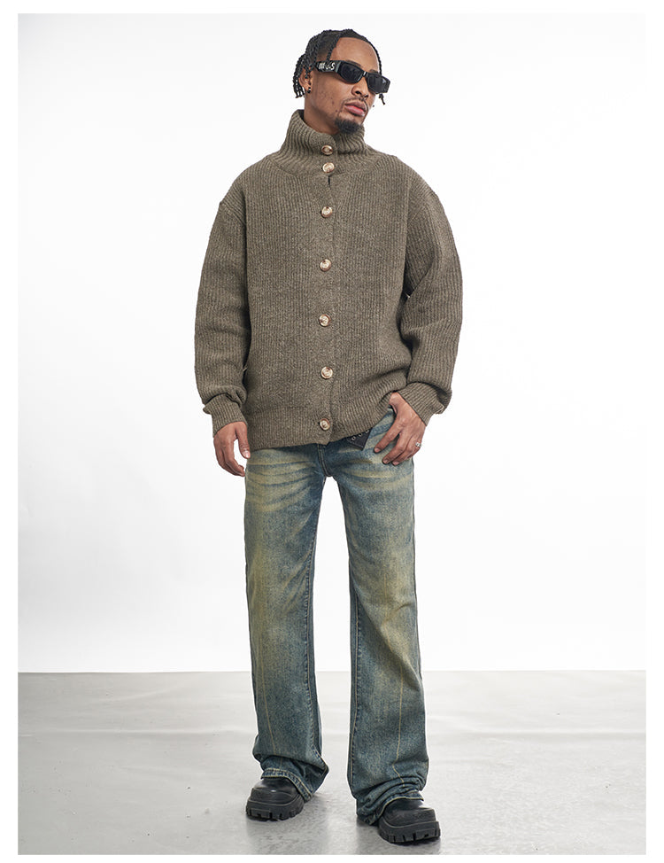 F3F Select High Neck Collar Button Knit Cardigan