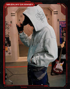 MEDM x EVA NEVER END Character Print Distressed Washed Zip Up Hoodie