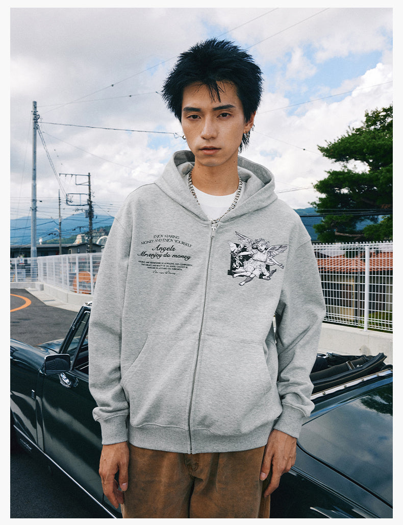 MEDM 3D Embroidered Angel Dove Zip Up Hoodie