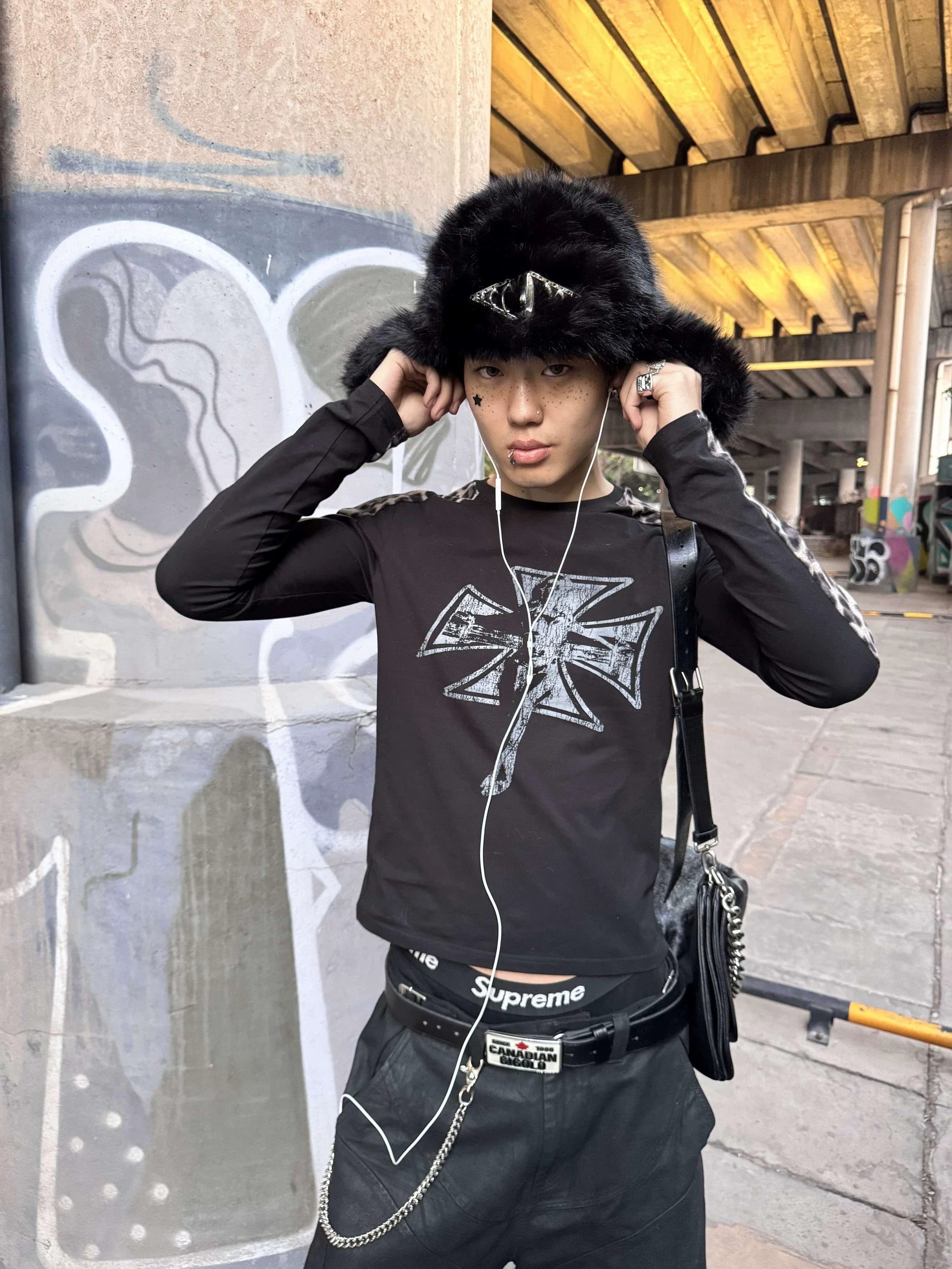 KARMANISTIC Metal Logo Fur Earflap Beanie