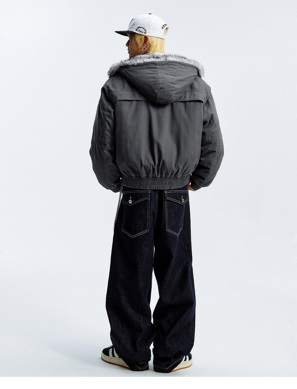 MEDM Fur Lined Washed Work Hooded Jacket
