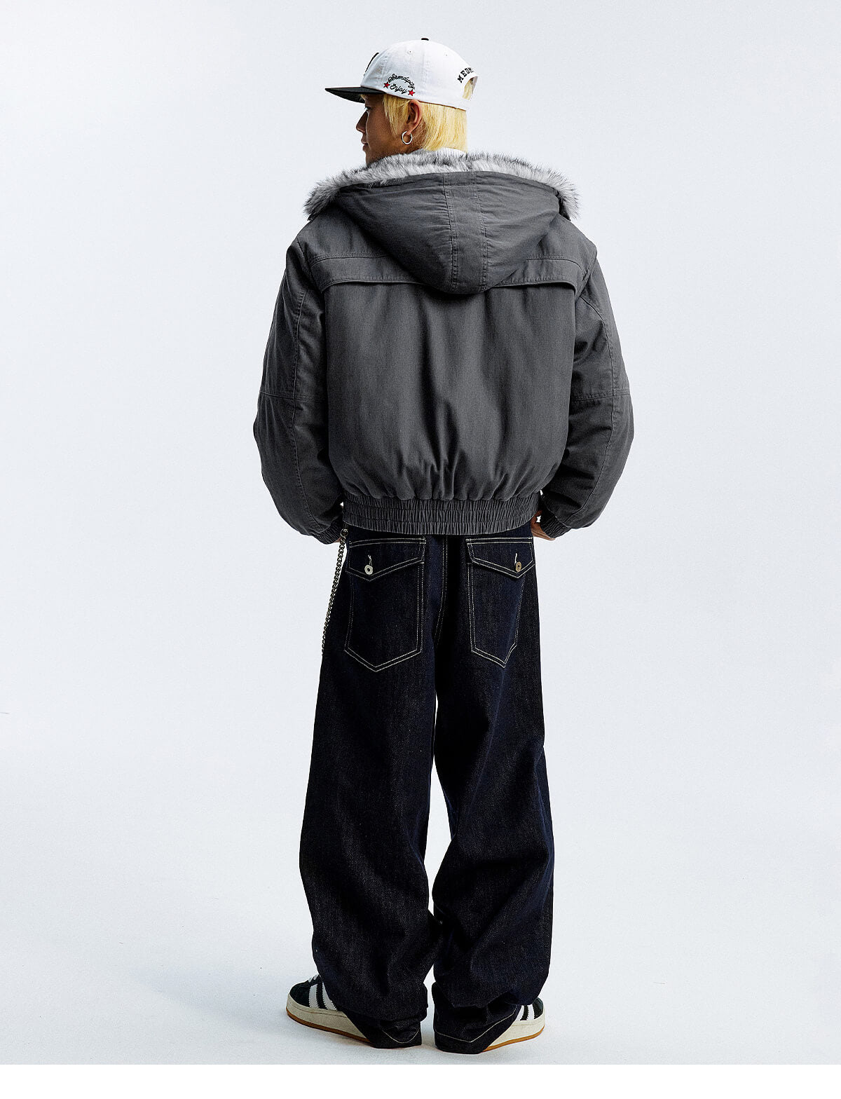 MEDM Fur Lined Washed Work Hooded Jacket