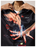 Remedy Finger and Wine Glass Full Print Short Sleeve Cuban Shirt