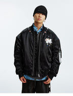MEDM Gemstone Studded Leather Patch MA-1 Bomber Jacket
