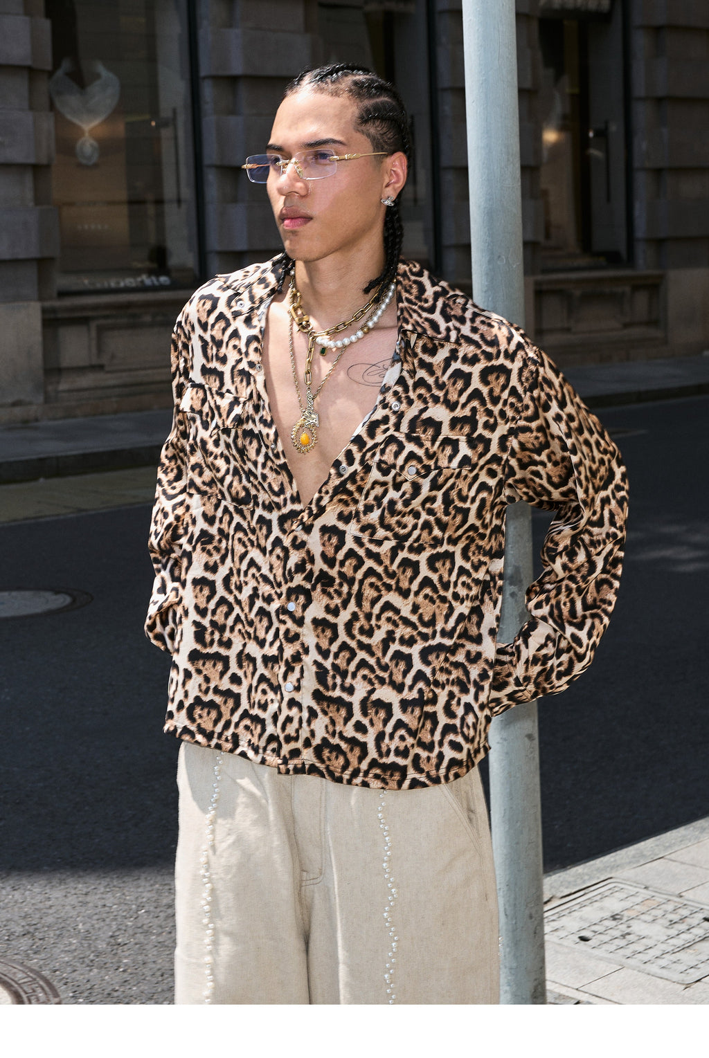 STEEPC Leopard Print Long Sleeve Shirt