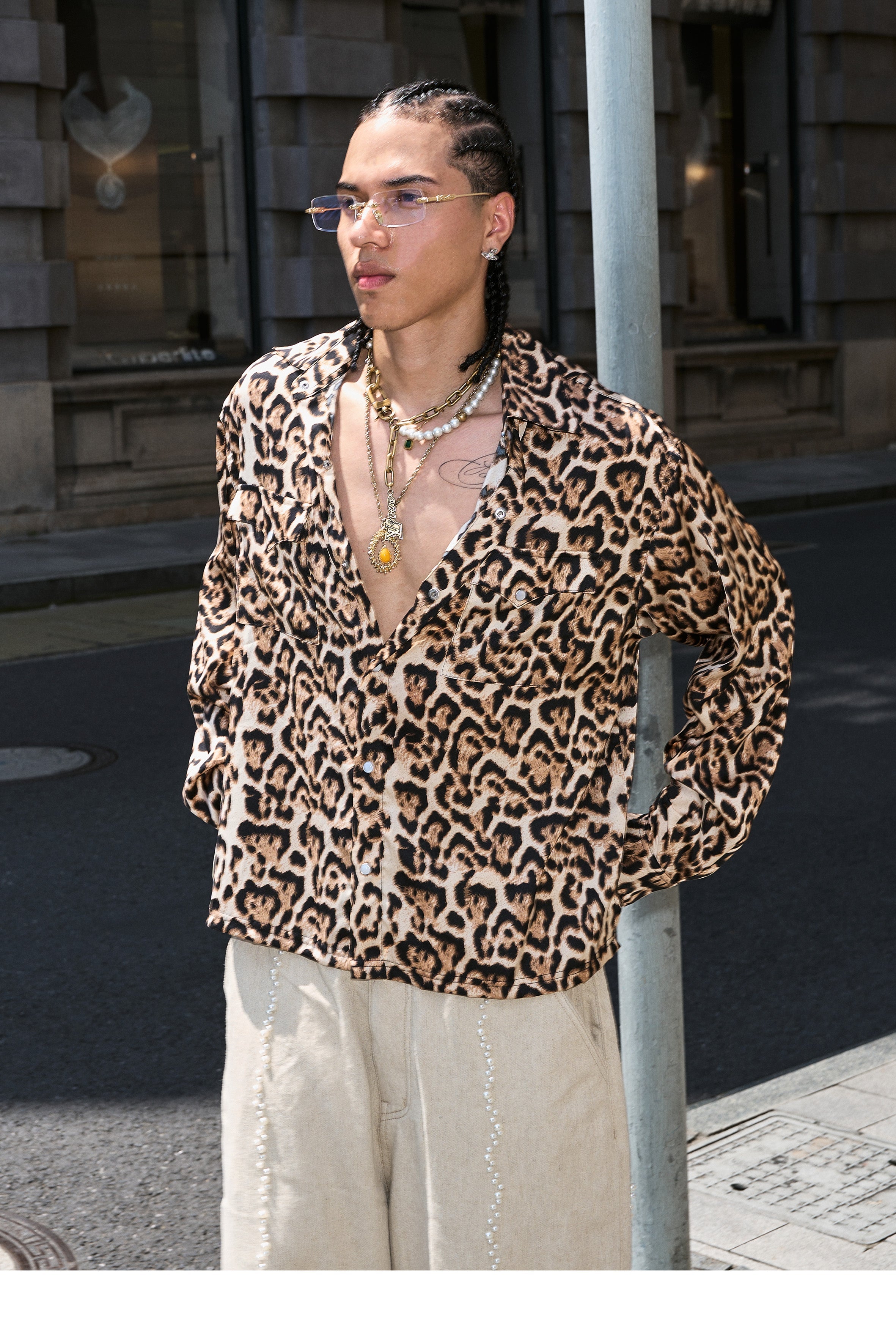 STEEPC Leopard Print Long Sleeve Shirt