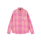 Achock Flower Embroidery Plaid Long Sleeved Shirt