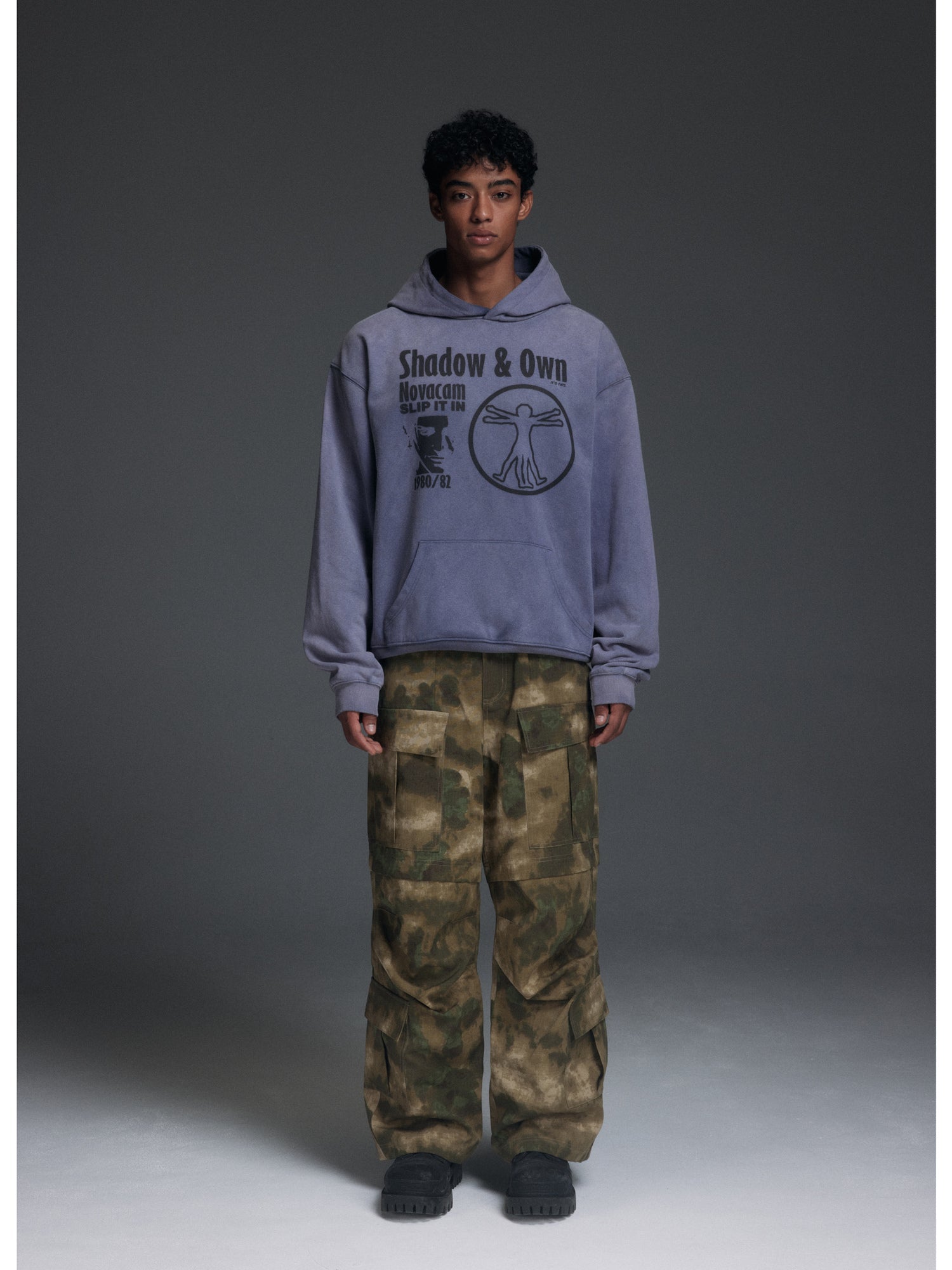 NOVACAM Washed Distressed Black Circle Hoodie