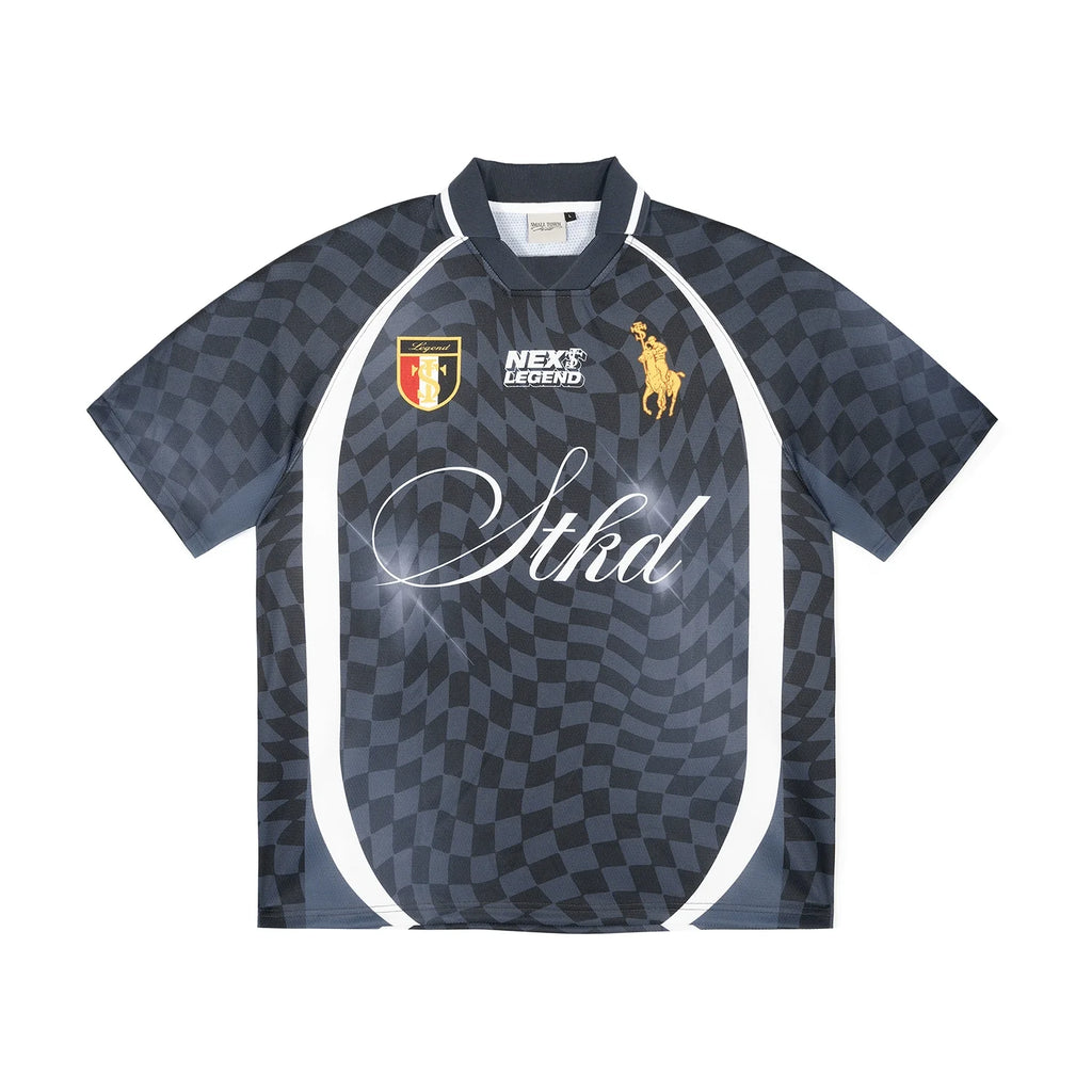 Small Town Kid Twisted Plaid Patchwork Polo Jersey