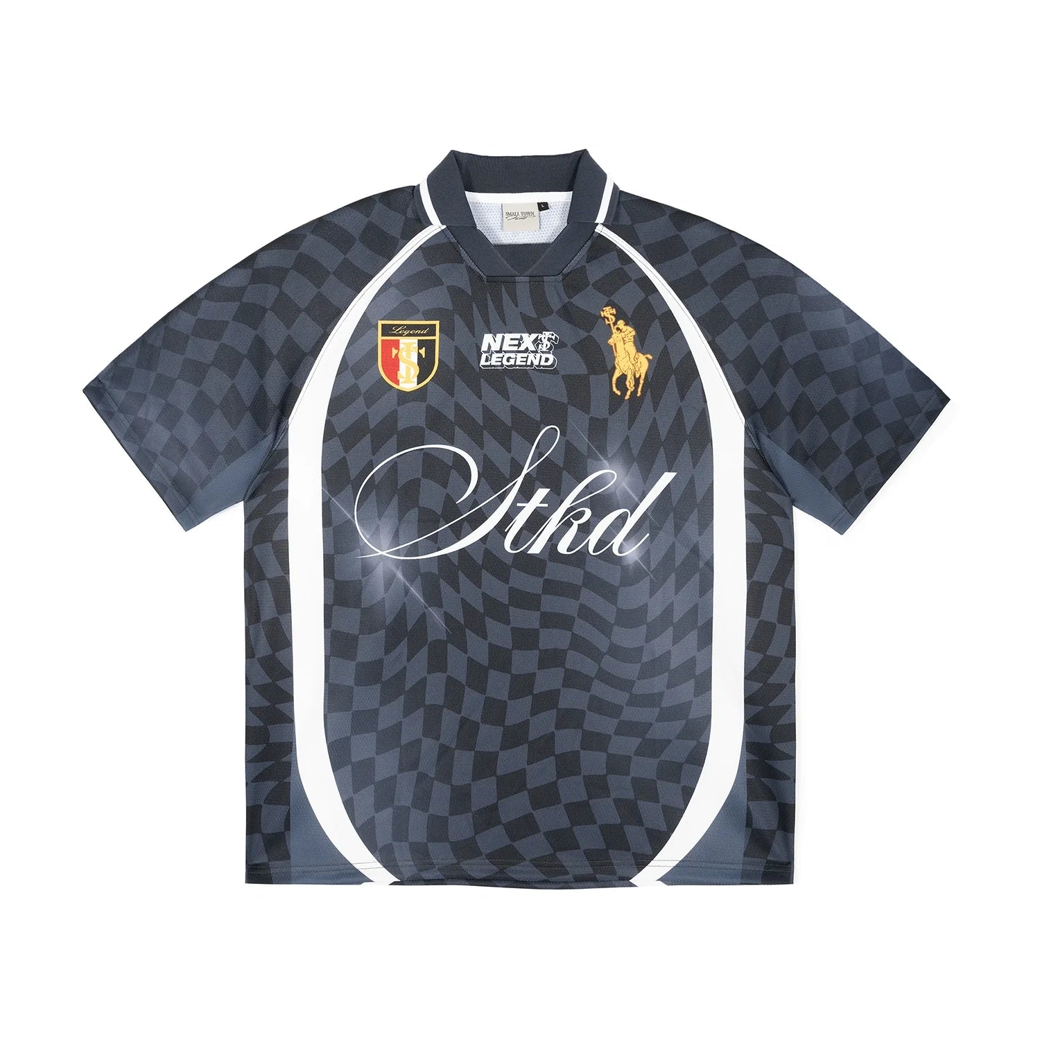 Small Town Kid Twisted Plaid Patchwork Polo Jersey