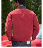 S45 Flocking Denim Pearl Button Leather Lapel Short Jacket
