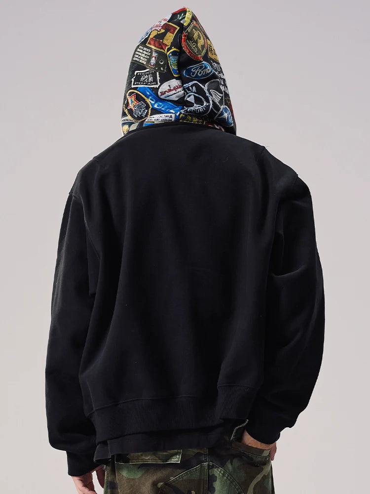 Remedy Badge Print Hood Zip Up Hoodie