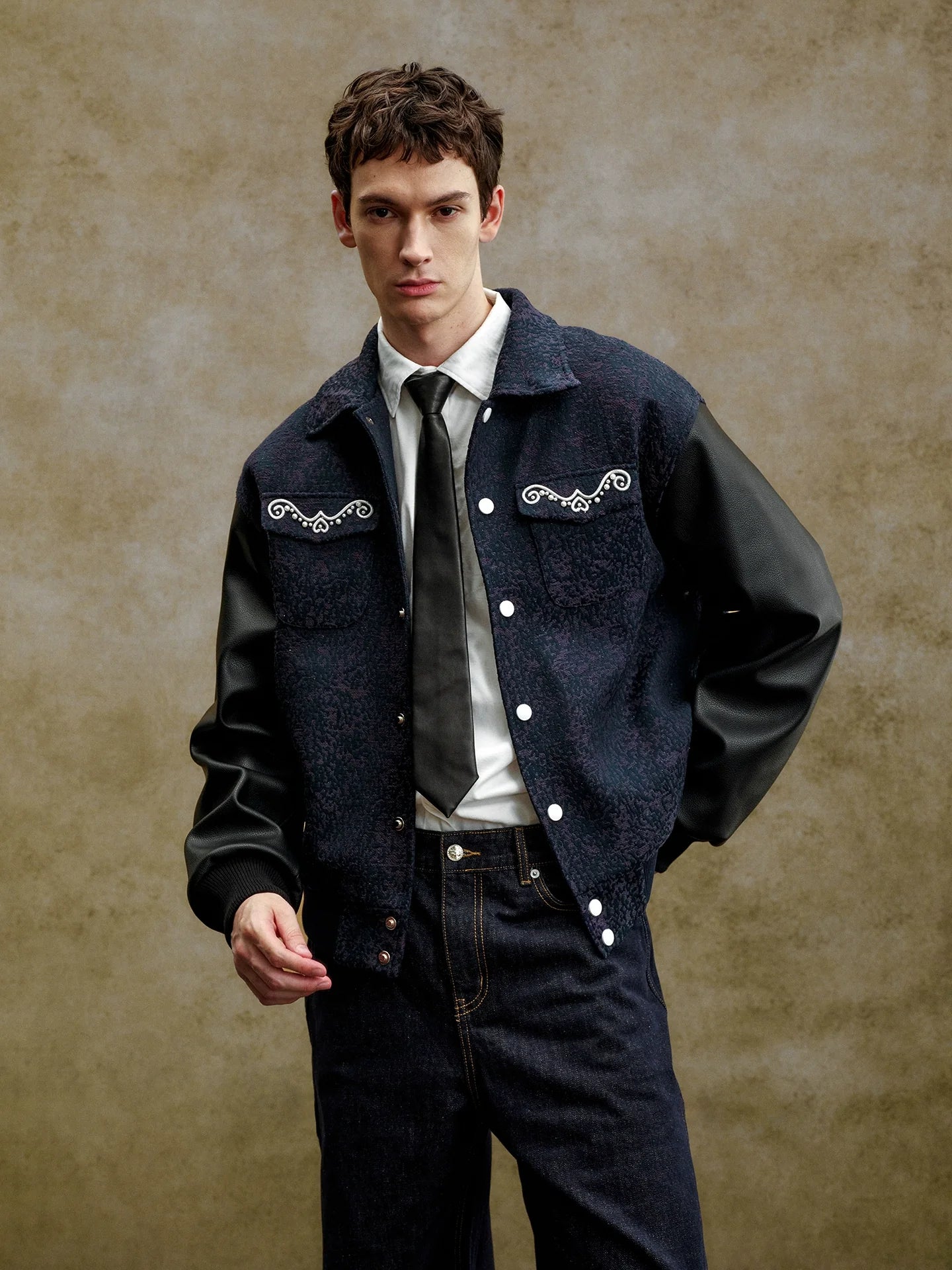 YADcrew Pearl Patch Embroidered Varsity Jacket