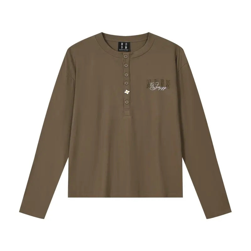 MEDM Flower Button Henley Long Sleeve Tee