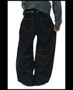 NOVACAM Yellow Stitch Baggy Jeans