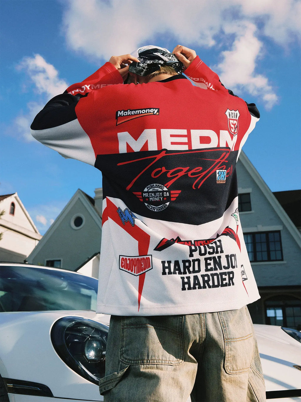 MEDM Biker Color Block Waffle Long Sleeve Jersey