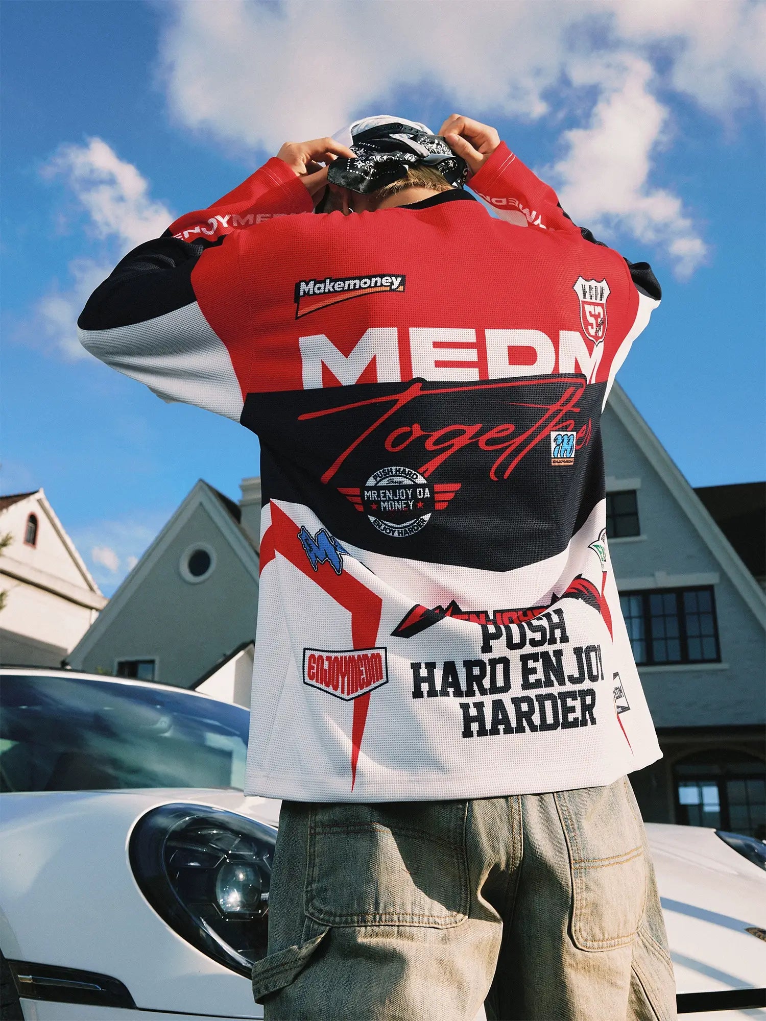 MEDM Biker Color Block Waffle Long Sleeve Jersey