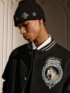 YADcrew Horse Sequin Pearl Embroidered Varsity Jacket