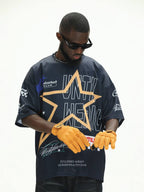 UNTILWERICH Star Print Short Sleeve Mesh Hockey Jersey