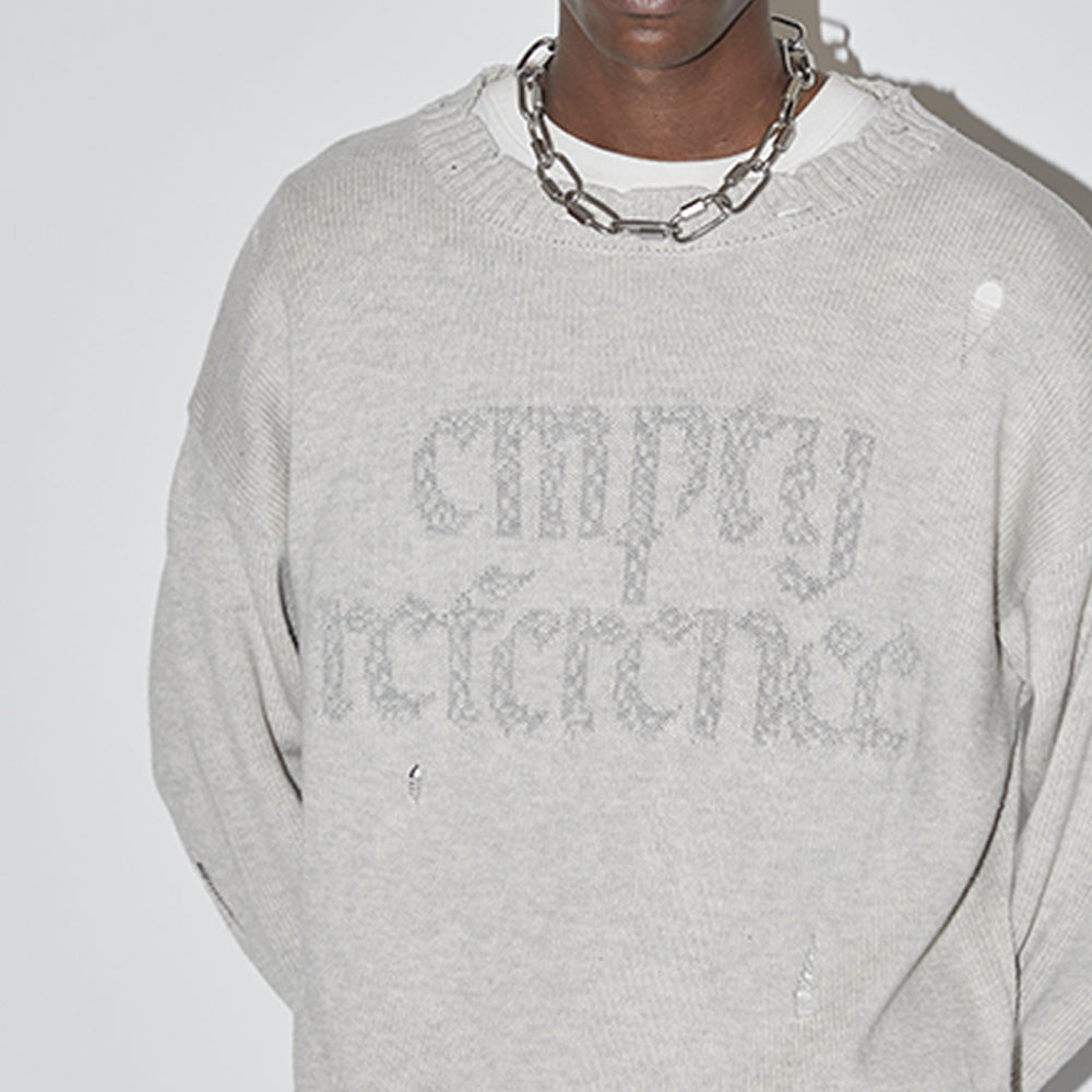 EMPTY REFERENCE Gray Hole Logo Knit Sweater