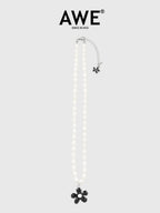 AWE Black Sunflower Pendant Pearl Necklace