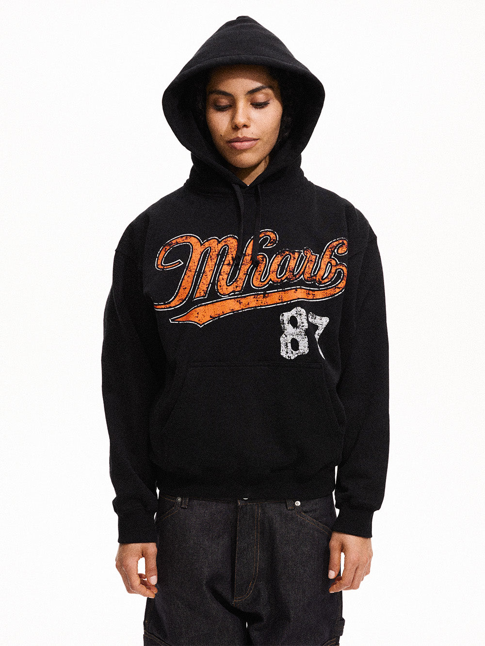 MHARF Black Vintage Printed Hoodie