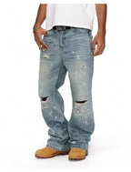 ANTIDOTE Washed Ripped Holes Light Blue Flared Jeans