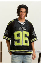 Small Town Kid Mesh Knit V Neck Rugby Jersey