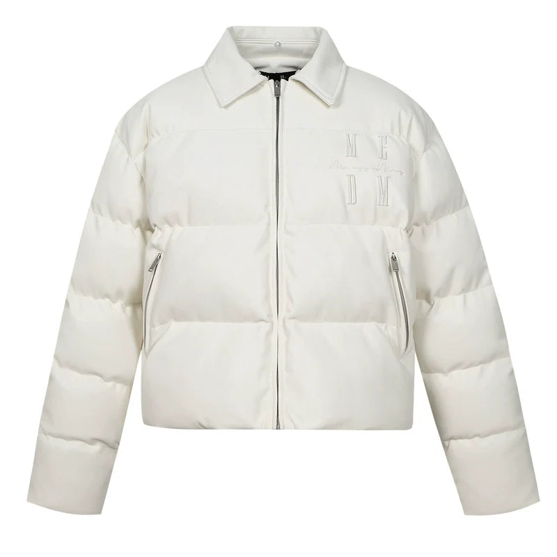 MEDM PU Leather 3D Embroidered Puffer Jacket