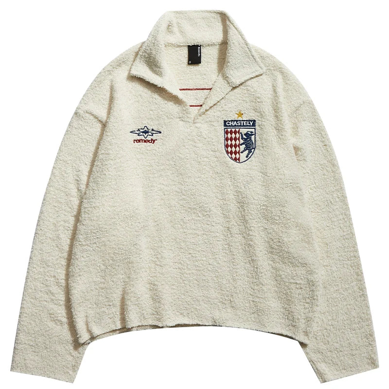 Remedy Number Patch Embroidered Polo Knit Sweater